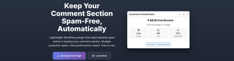 WordPress plugin banner for automatic comment section spam protection.