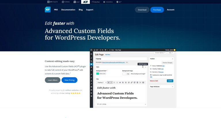 Homepage for Advanced Custom Fields WordPress plugin.